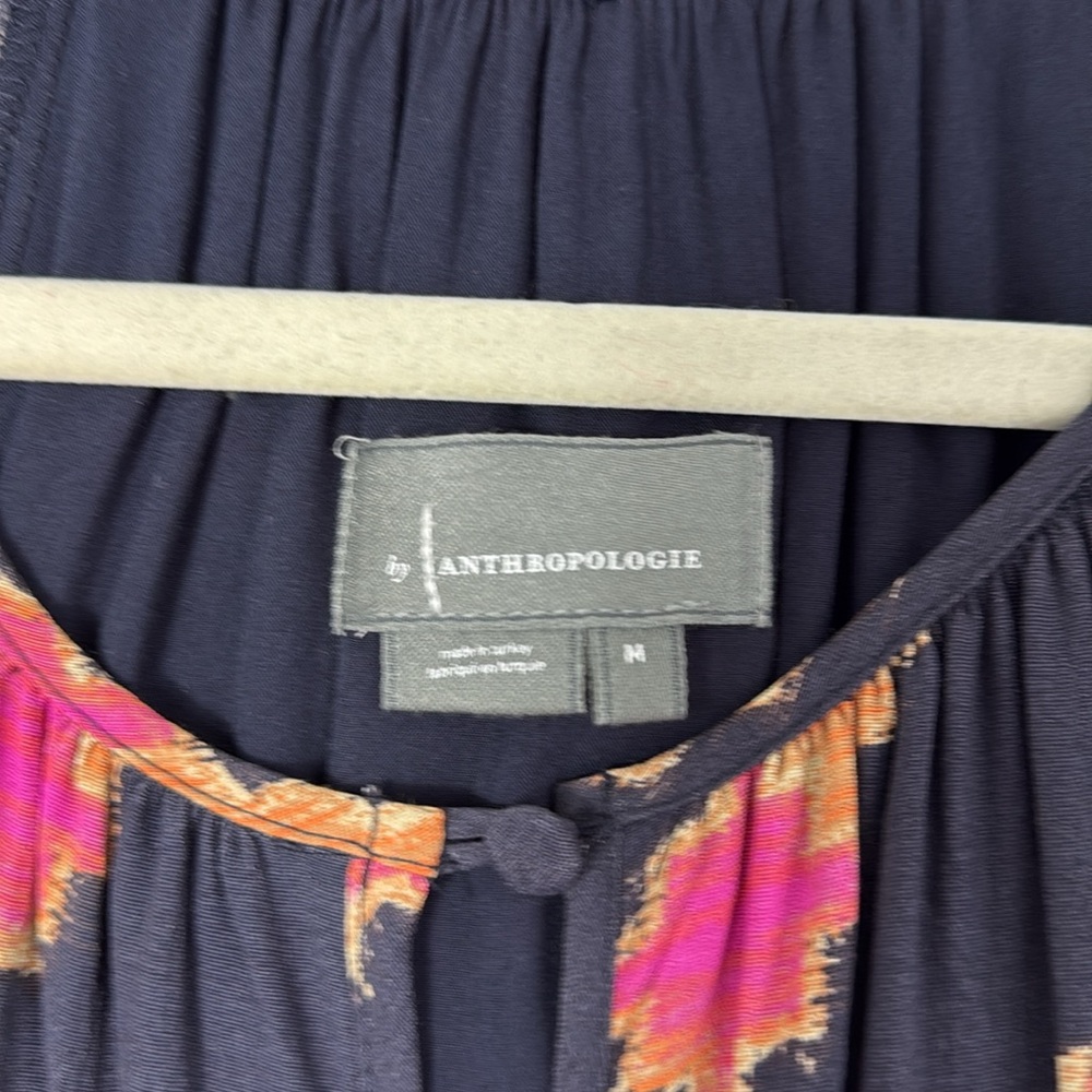Anthropologie Navy and Pink‎ Balloon Sleeve dress - Size Medium NWOT - Picture 4 of 12